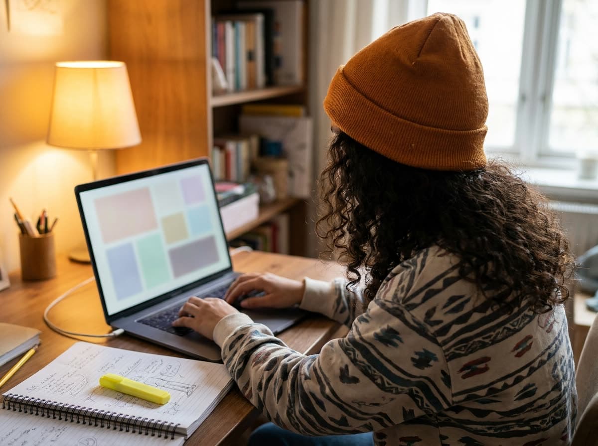 A student working through a structured online course unit with notes beside the laptop